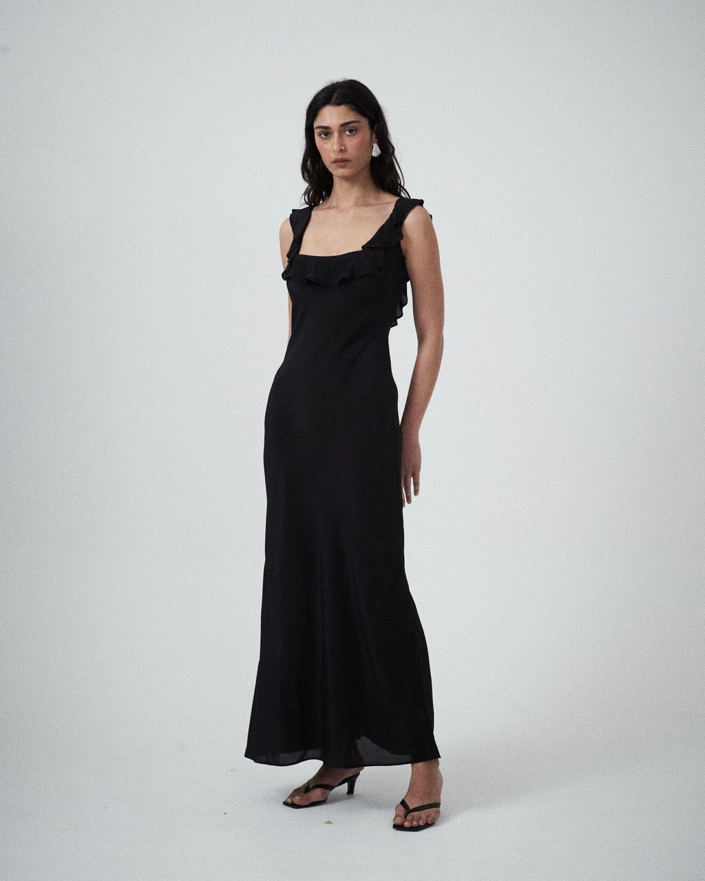 Three-quarter view of the Ariel Evening Dress