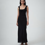Front view of model wearing the Ariel Bias-Cut Evening Dress in Black