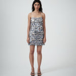 Model wearing the Ava Sequins Mini Dress, front view