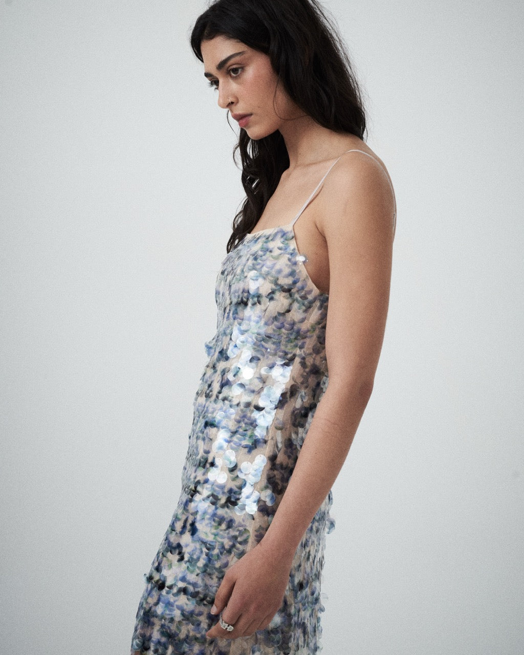 Mood shot featuring the Ava Sequins Mini Dress