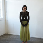 VARNA Arden Full Maxi Skirt in pear silk — designer full-length skirt styled for effortless elegance and natural flow.