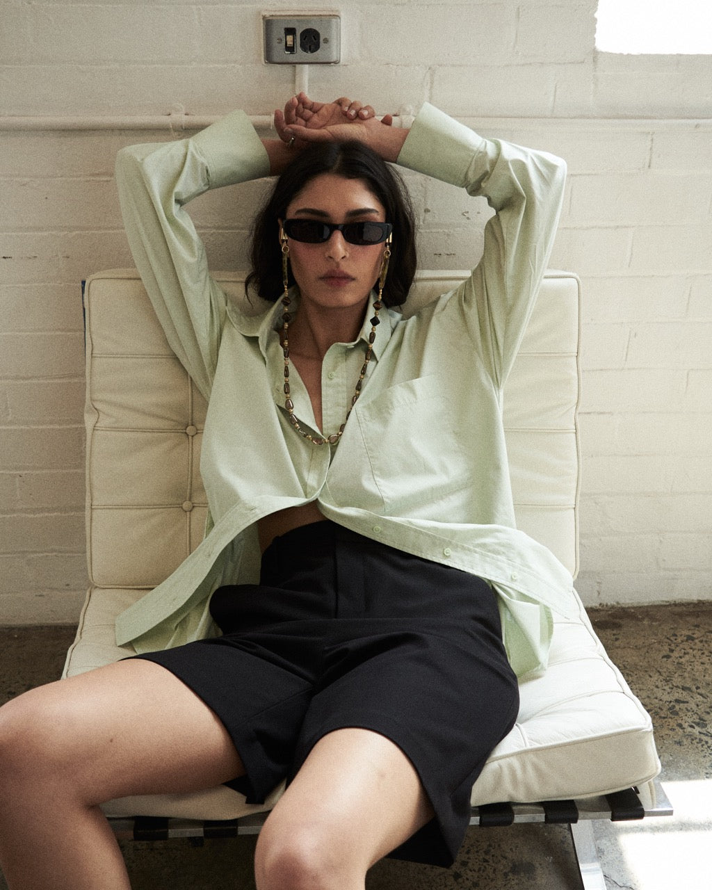 Mood shot featuring the Elara Shirt in Pistachio