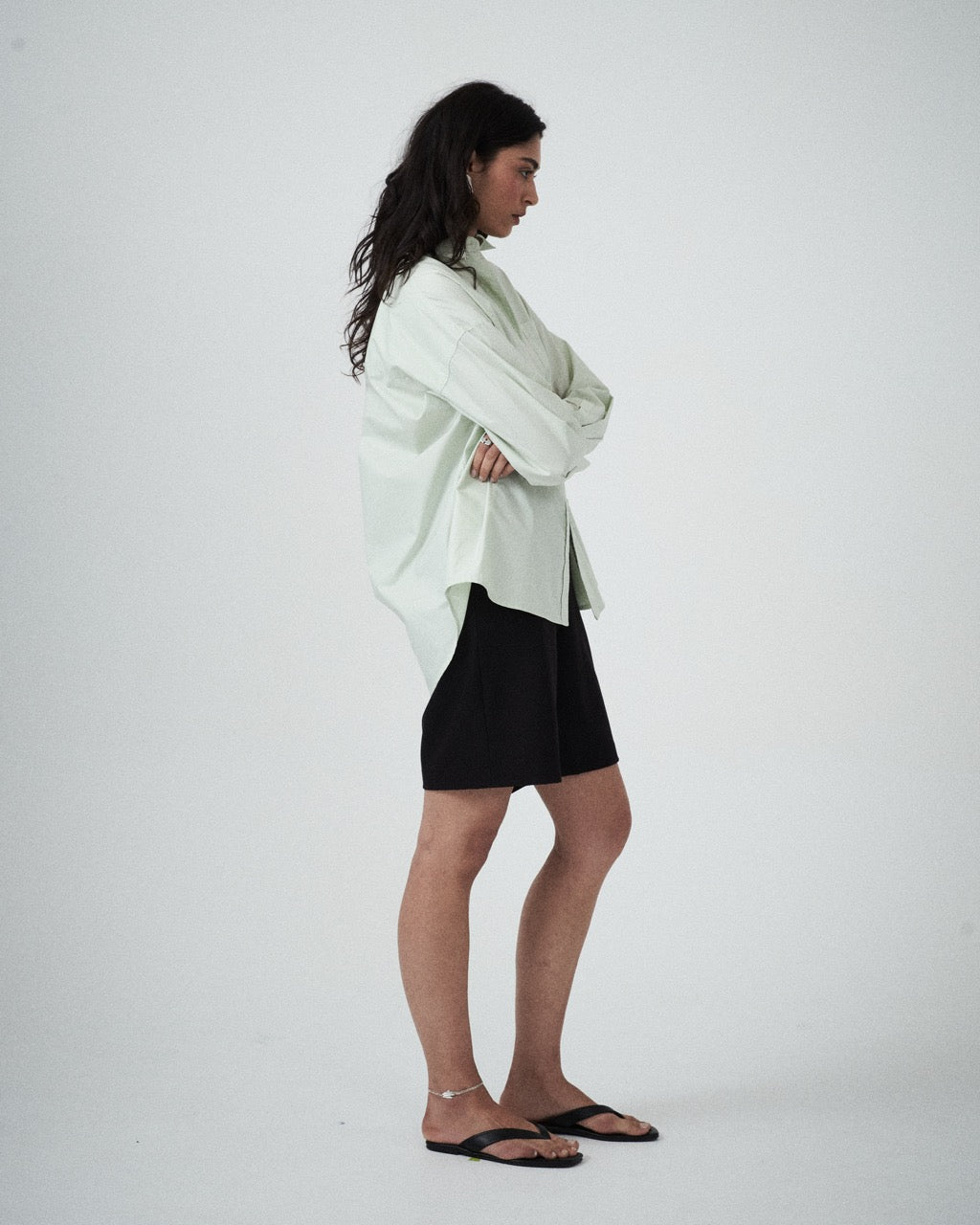 Side view of the Elara Shirt in Pistachio