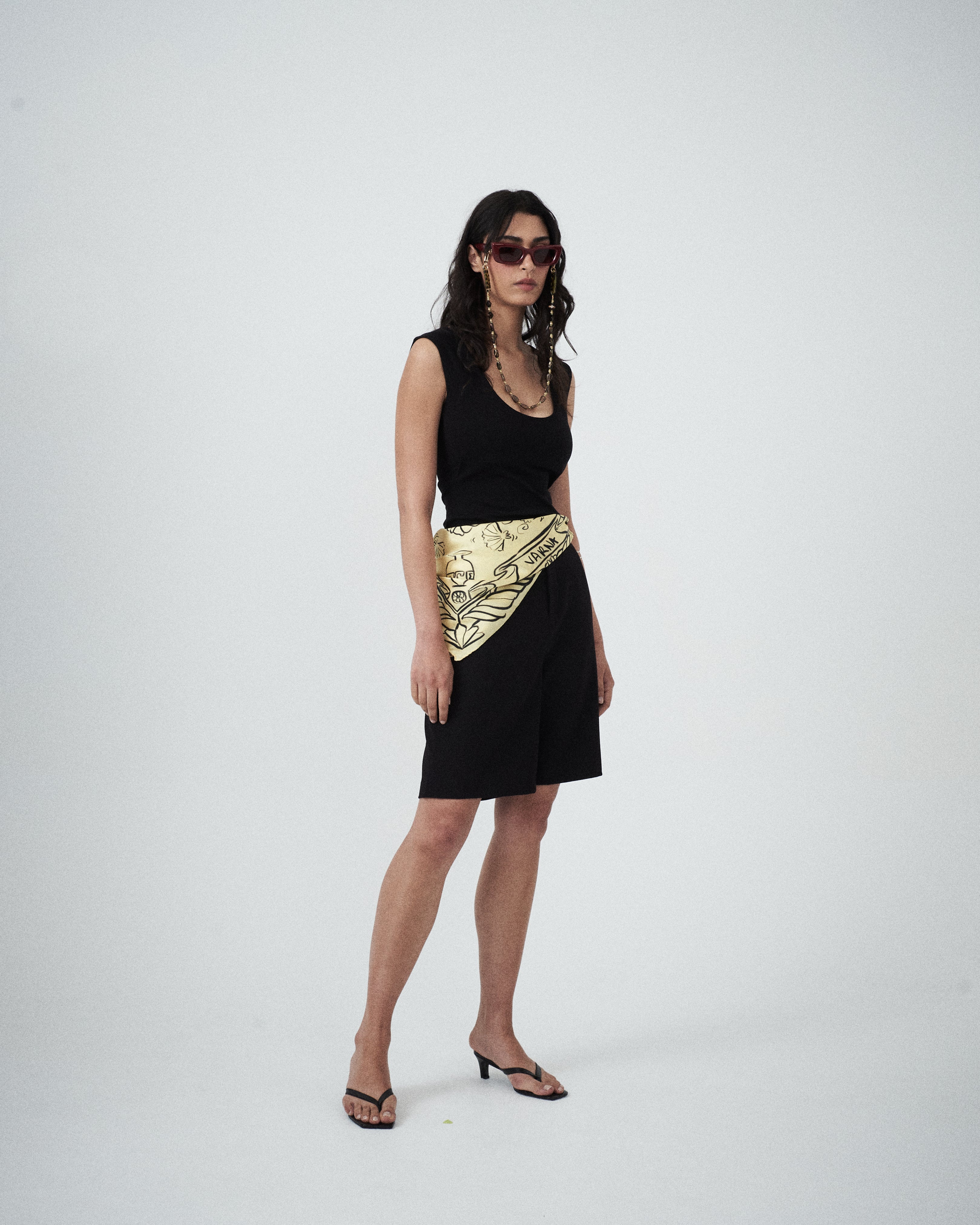 Model wearing Enrica Tailored Shorts in black