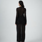 VARNA Seraphine Knit Maxi Dress in black lightweight knit with high neckline and long sleeves.